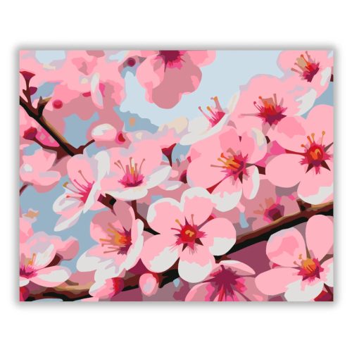 Cseresznyevirág szirmai - számfestő készlet - Számfestő.hu - 40×50cm - Keretre feszítve