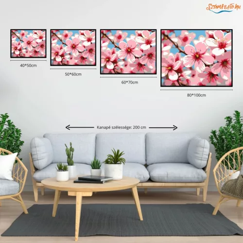 Harmatfriss cseresznyevirágzás - számfestő készlet - Számfestő.hu - 40×50cm - Keret nélkül