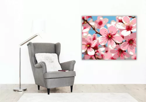 Harmatfriss cseresznyevirágzás - számfestő készlet - Számfestő.hu - 40×50cm - Keret nélkül