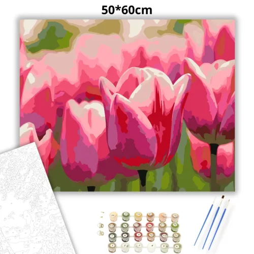 Pirkadati tulipánok - számfestő készlet - Számfestő.hu - 50×60cm - Keretre feszítve