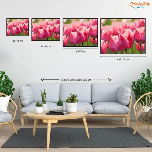 Pirkadati tulipánok - számfestő készlet - Számfestő.hu - 60×70cm - Keretre feszítve