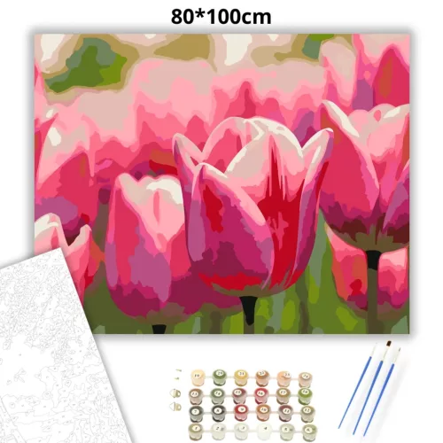 Pirkadati tulipánok - számfestő készlet - Számfestő.hu - 80×100cm - Keretre feszítve