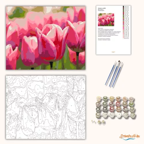 Pirkadati tulipánok - számfestő készlet - Számfestő.hu - 80×100cm - Keretre feszítve