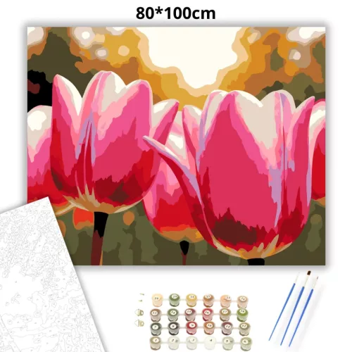 Harmatcseppes tulipánok - számfestő készlet - Számfestő.hu - 80×100cm - Keretre feszítve