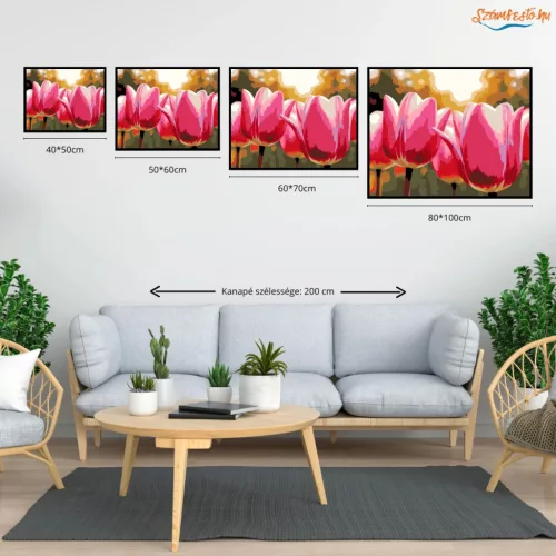 Harmatcseppes tulipánok - számfestő készlet - Számfestő.hu - 40×50cm - Keretre feszítve