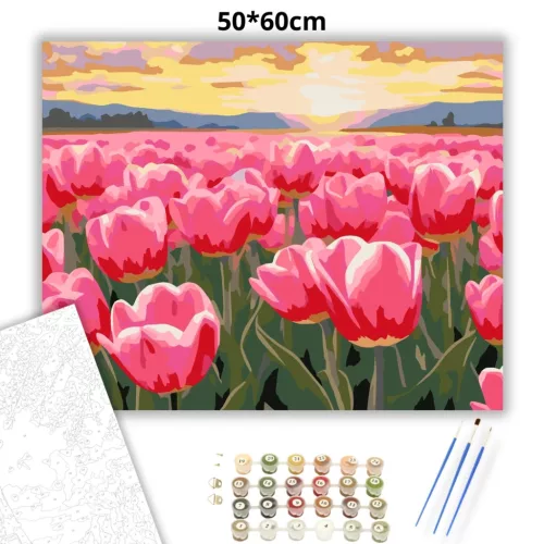 Aranyló tulipán tenger - számfestő készlet - Számfestő.hu - 50×60cm - Keretre feszítve