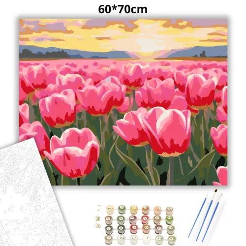 Aranyló tulipán tenger - számfestő készlet - Számfestő.hu - 60×70cm - Keretre feszítve
