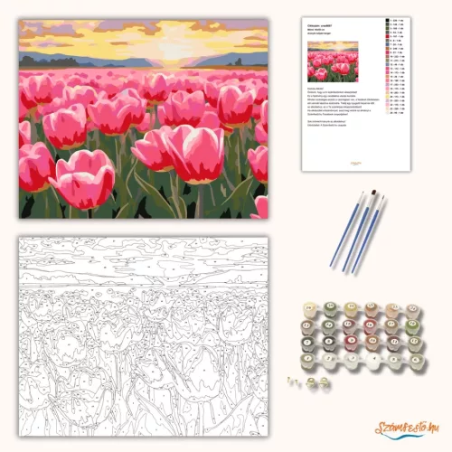 Aranyló tulipán tenger - számfestő készlet - Számfestő.hu - 60×70cm - Keret nélkül