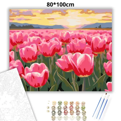 Aranyló tulipán tenger - számfestő készlet - Számfestő.hu - 80×100cm - Keretre feszítve