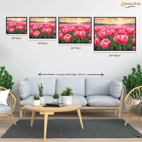 Aranyló tulipán tenger - számfestő készlet - Számfestő.hu - 80×100cm - Keretre feszítve