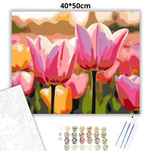 Csodálatos tulipánok - számfestő készlet - Számfestő.hu - 40×50cm - Keretre feszítve