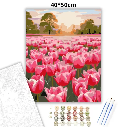 Tulipánmező - számfestő készlet - Számfestő.hu - 40×50cm - Keretre feszítve