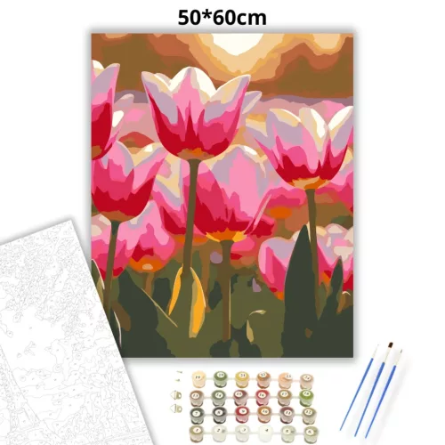 Harmatfényű tulipánok - számfestő készlet - Számfestő.hu - 50×60cm - Keretre feszítve