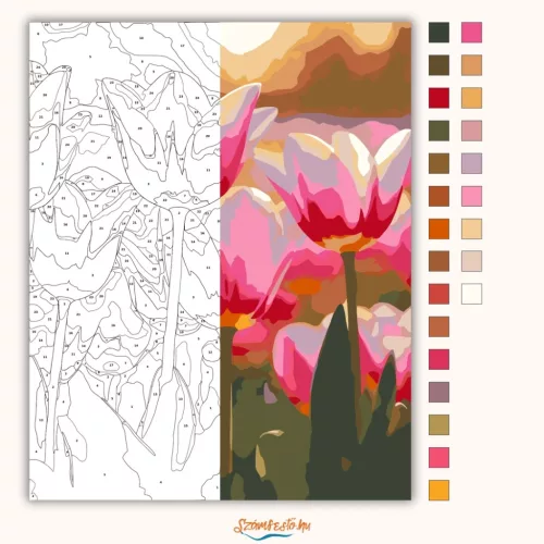 Harmatfényű tulipánok - számfestő készlet - Számfestő.hu - 50×60cm - Keret nélkül
