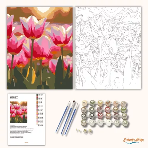 Harmatfényű tulipánok - számfestő készlet - Számfestő.hu - 60×70cm - Keretre feszítve