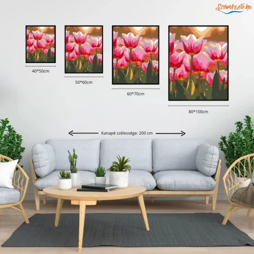 Harmatfényű tulipánok - számfestő készlet - Számfestő.hu - 80×100cm - Keret nélkül