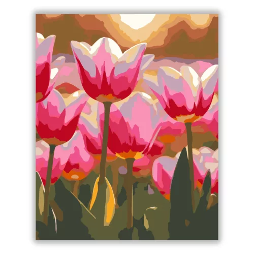 Harmatfényű tulipánok - számfestő készlet - Számfestő.hu - 80×100cm - Keretre feszítve