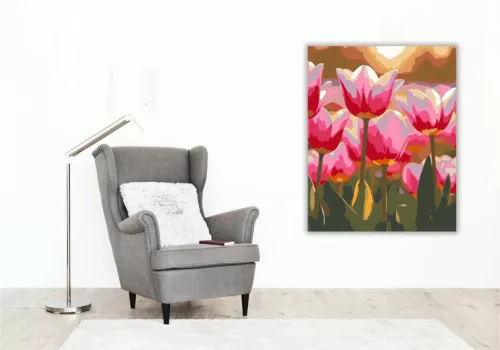 Harmatfényű tulipánok - számfestő készlet - Számfestő.hu - 40×50cm - Keretre feszítve