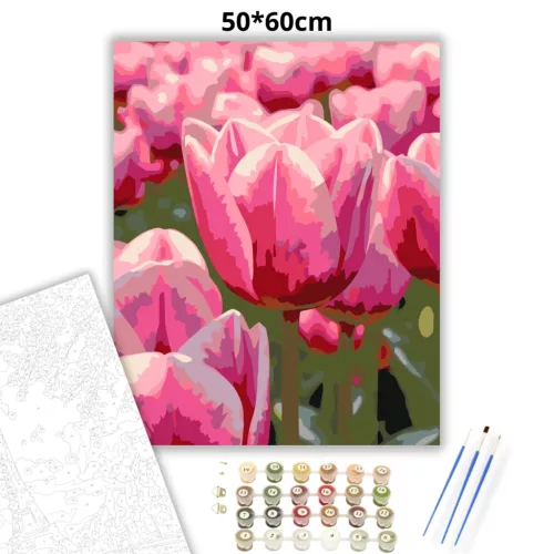 Harmatcseppes tulipánok - számfestő készlet - Számfestő.hu - 50×60cm - Keretre feszítve