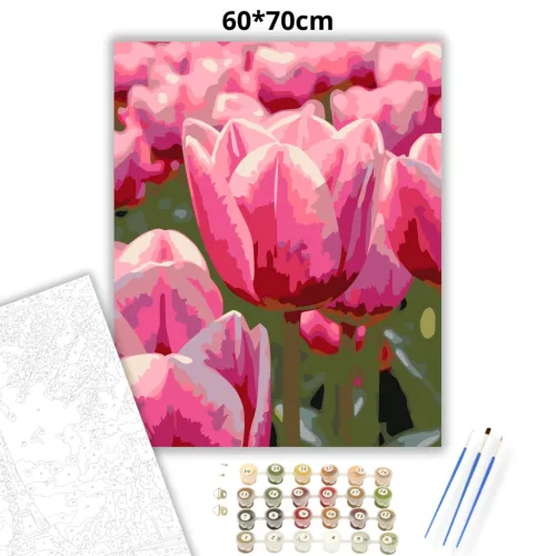 Harmatcseppes tulipánok - számfestő készlet - Számfestő.hu - 60×70cm - Keretre feszítve