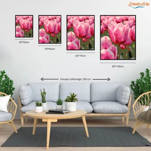 Harmatcseppes tulipánok - számfestő készlet - Számfestő.hu - 60×70cm - Keret nélkül