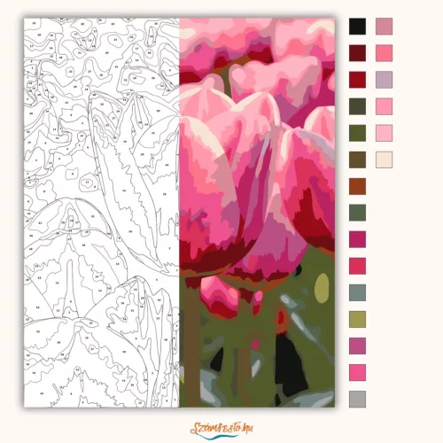 Harmatcseppes tulipánok - számfestő készlet - Számfestő.hu - 80×100cm - Keretre feszítve