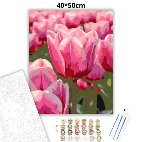Harmatcseppes tulipánok - számfestő készlet - Számfestő.hu - 40×50cm - Keretre feszítve