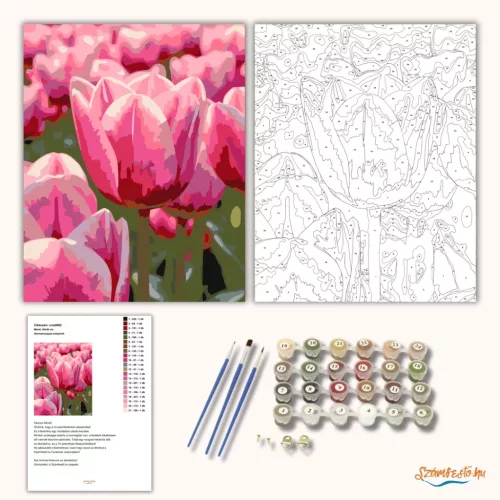 Harmatcseppes tulipánok - számfestő készlet - Számfestő.hu - 40×50cm - Keret nélkül