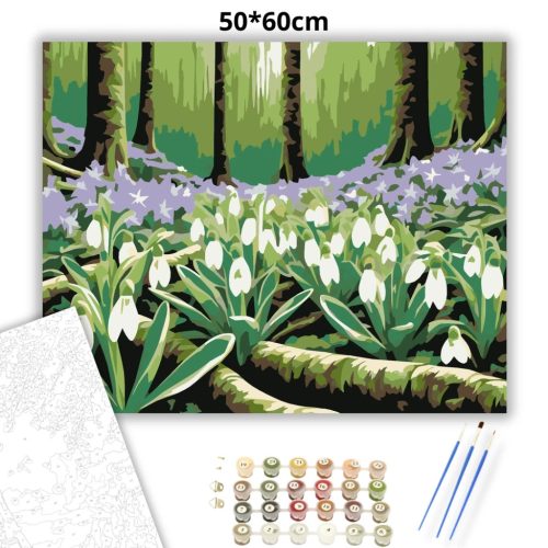 Üde hóvirágos tisztás - számfestő készlet - Számfestő.hu - 50×60cm - Keret nélkül