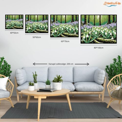 Üde hóvirágos tisztás - számfestő készlet - Számfestő.hu - 40×50cm - Keretre feszítve