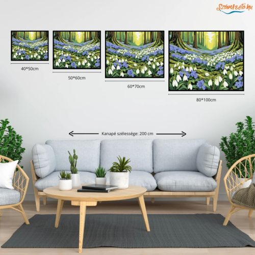 Erdei hóvirágmező - számfestő készlet - Számfestő.hu - 50×60cm - Keretre feszítve