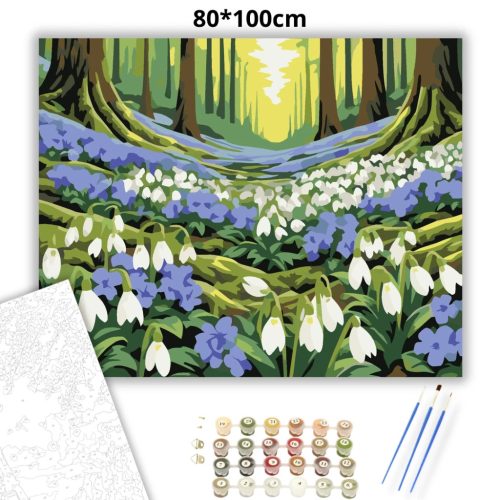 Erdei hóvirágmező - számfestő készlet - Számfestő.hu - 80×100cm - Keretre feszítve