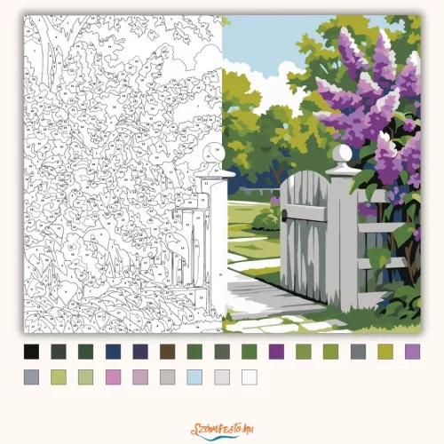 Virágzó orgonabokrok - számfestő készlet - Számfestő.hu - 50×60cm - Keretre feszítve