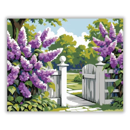 Virágzó orgonabokrok - számfestő készlet - Számfestő.hu - 50×60cm - Keretre feszítve