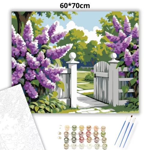 Virágzó orgonabokrok - számfestő készlet - Számfestő.hu - 60×70cm - Keretre feszítve