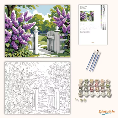 Virágzó orgonabokrok - számfestő készlet - Számfestő.hu - 60×70cm - Keretre feszítve