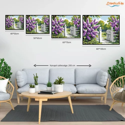 Virágzó orgonabokrok - számfestő készlet - Számfestő.hu - 80×100cm - Keretre feszítve