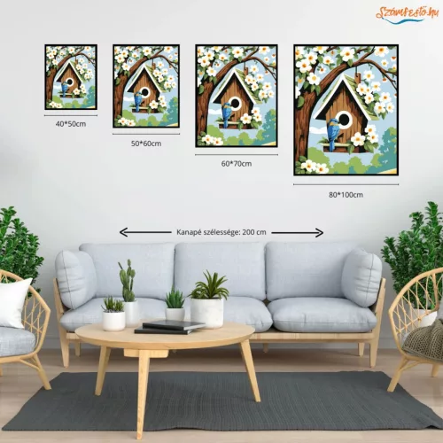 Tavaszi madárlak - számfestő készlet - Számfestő.hu - 60×70cm - Keretre feszítve