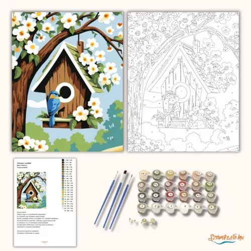 Tavaszi madárlak - számfestő készlet - Számfestő.hu - 40×50cm - Keret nélkül