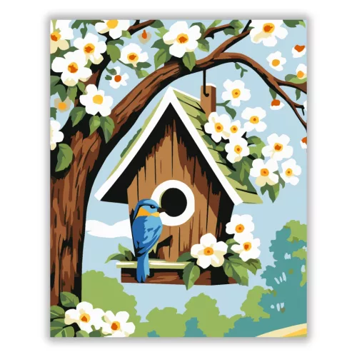 Tavaszi madárlak - számfestő készlet - Számfestő.hu - 40×50cm - Keret nélkül