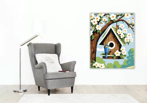 Tavaszi madárlak - számfestő készlet - Számfestő.hu - 40×50cm - Keretre feszítve