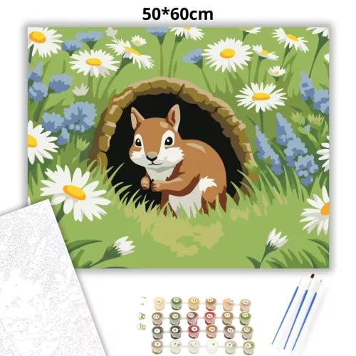 Tavaszi mókuspillantás - számfestő készlet - Számfestő.hu - 50×60cm - Keretre feszítve