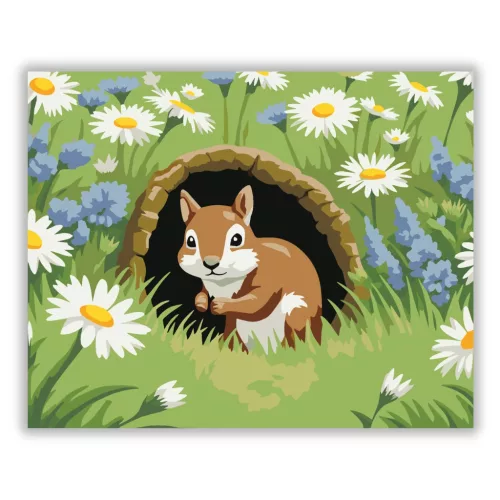 Tavaszi mókuspillantás - számfestő készlet - Számfestő.hu - 50×60cm - Keretre feszítve