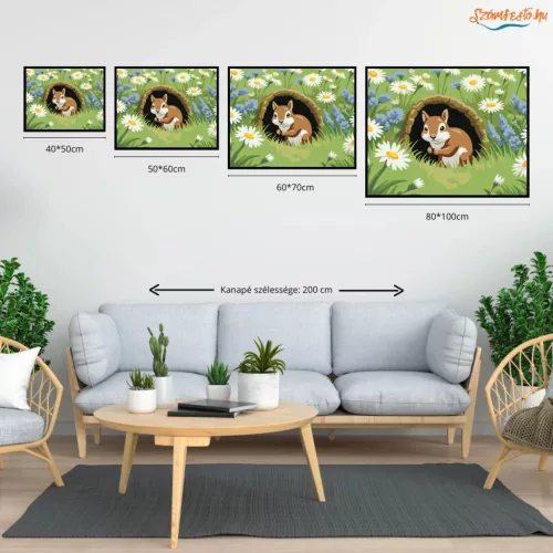 Tavaszi mókuspillantás - számfestő készlet - Számfestő.hu - 60×70cm - Keretre feszítve