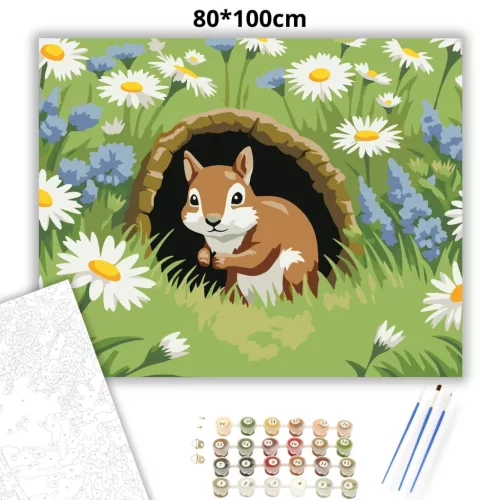 Tavaszi mókuspillantás - számfestő készlet - Számfestő.hu - 80×100cm - Keretre feszítve