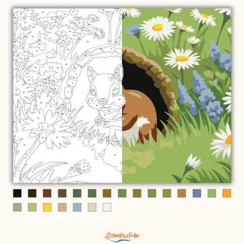 Tavaszi mókuspillantás - számfestő készlet - Számfestő.hu - 80×100cm - Keretre feszítve