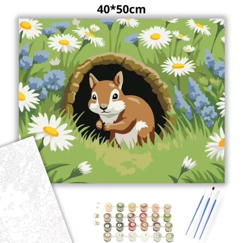 Tavaszi mókuspillantás - számfestő készlet - Számfestő.hu - 40×50cm - Keret nélkül