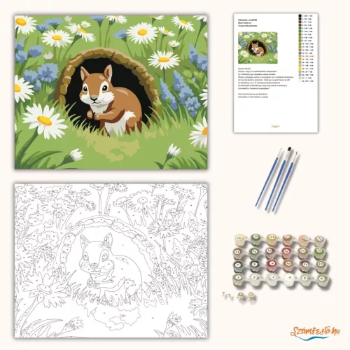 Tavaszi mókuspillantás - számfestő készlet - Számfestő.hu - 40×50cm - Keret nélkül