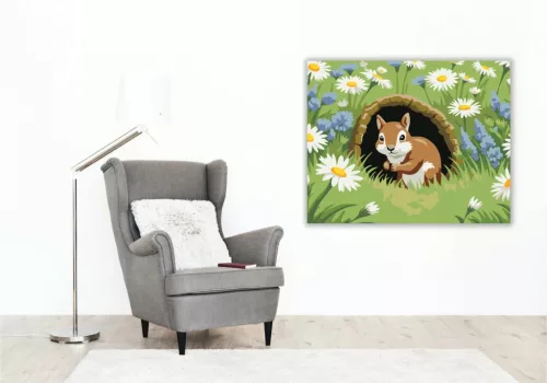 Tavaszi mókuspillantás - számfestő készlet - Számfestő.hu - 40×50cm - Keretre feszítve