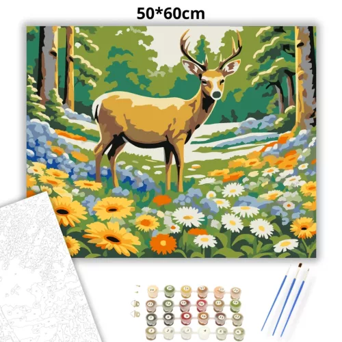 Tavaszi tisztás őre - számfestő készlet - Számfestő.hu - 50×60cm - Keretre feszítve